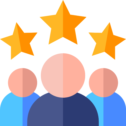 3 bonhommes stylisés depuis la taille le premier plus grand est en bleu foncé les deux autre derrière lui de chaque côté plus petit en bleu clair. des étoiles dorées sont au dessus de leur tête.