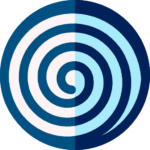 icône de spirale bleue foncée, l'icône séparée en deux par la verticale un coté est bleu claire à droite et blanc à gauche.