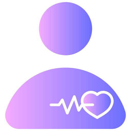 icône silhouette en dégradé violet bleu, dans le corps il y a un coeur avec un graphique stylé du coeur qui bat