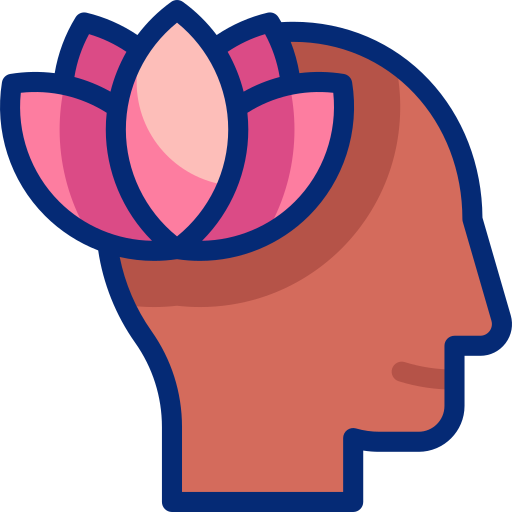 icône de tête de profil droit avec un lotus rose au niveau du haut arrière de la tête